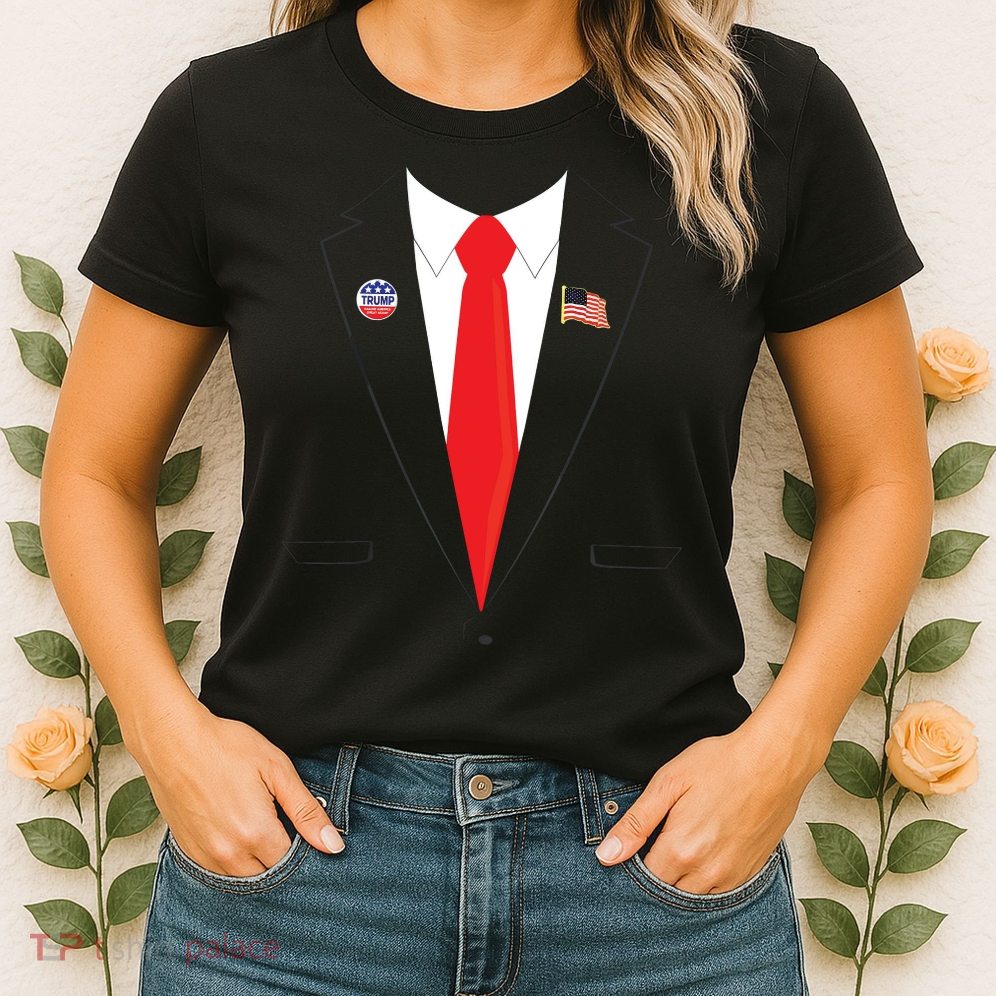 Tuxedo Suit Presidents Day Trump Pin Costume Women's T-Shirt