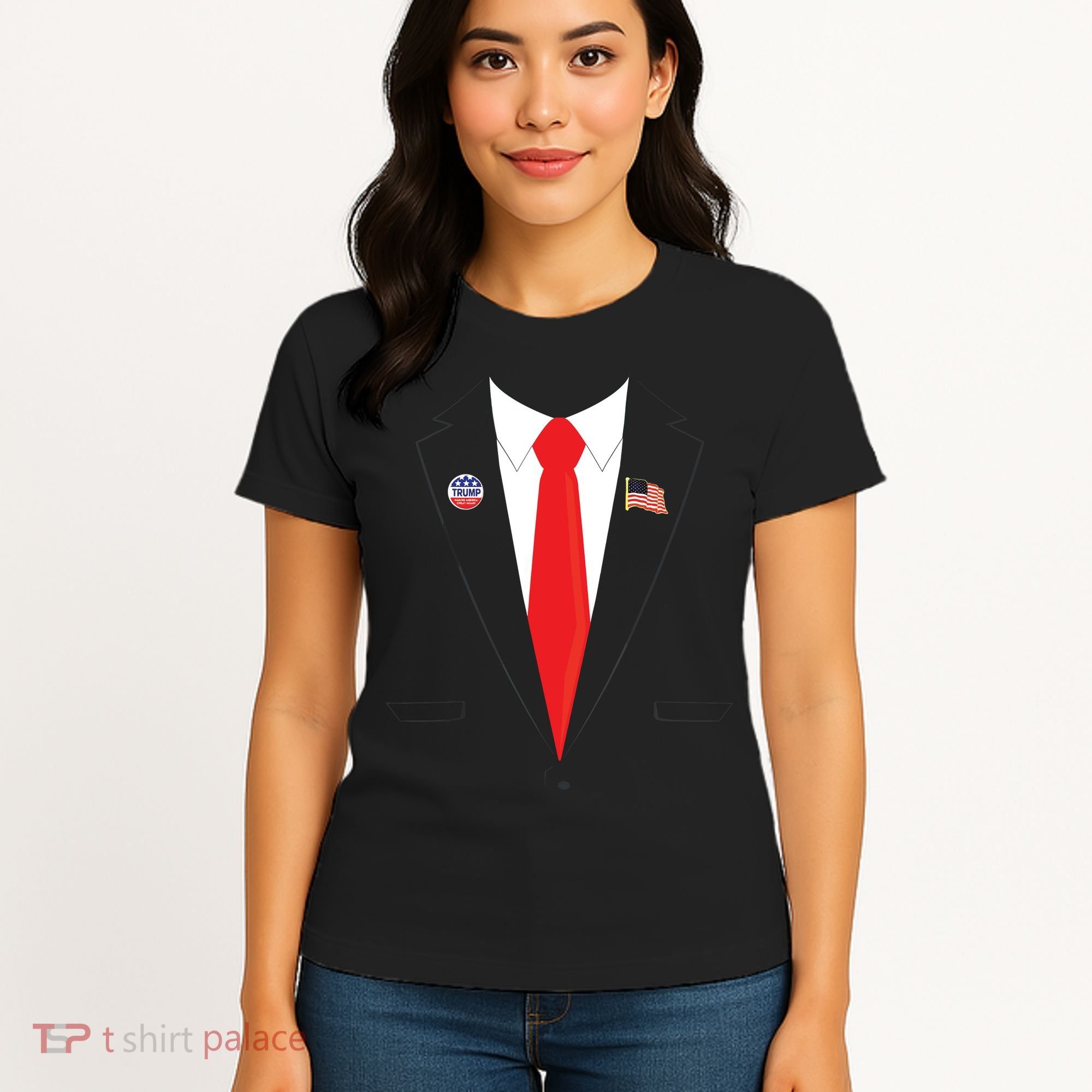 Tuxedo Suit Presidents Day Trump Pin Costume Women's T-Shirt