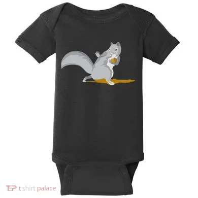 The Squirrel Protect The Nut Cool Vector Design Baby Bodysuit