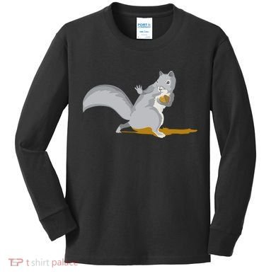 The Squirrel Protect The Nut Cool Vector Design Kids Long Sleeve Shirt