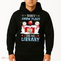 There's Snow Place Like The Library Book Worm Christmas Hoodie thumb 2