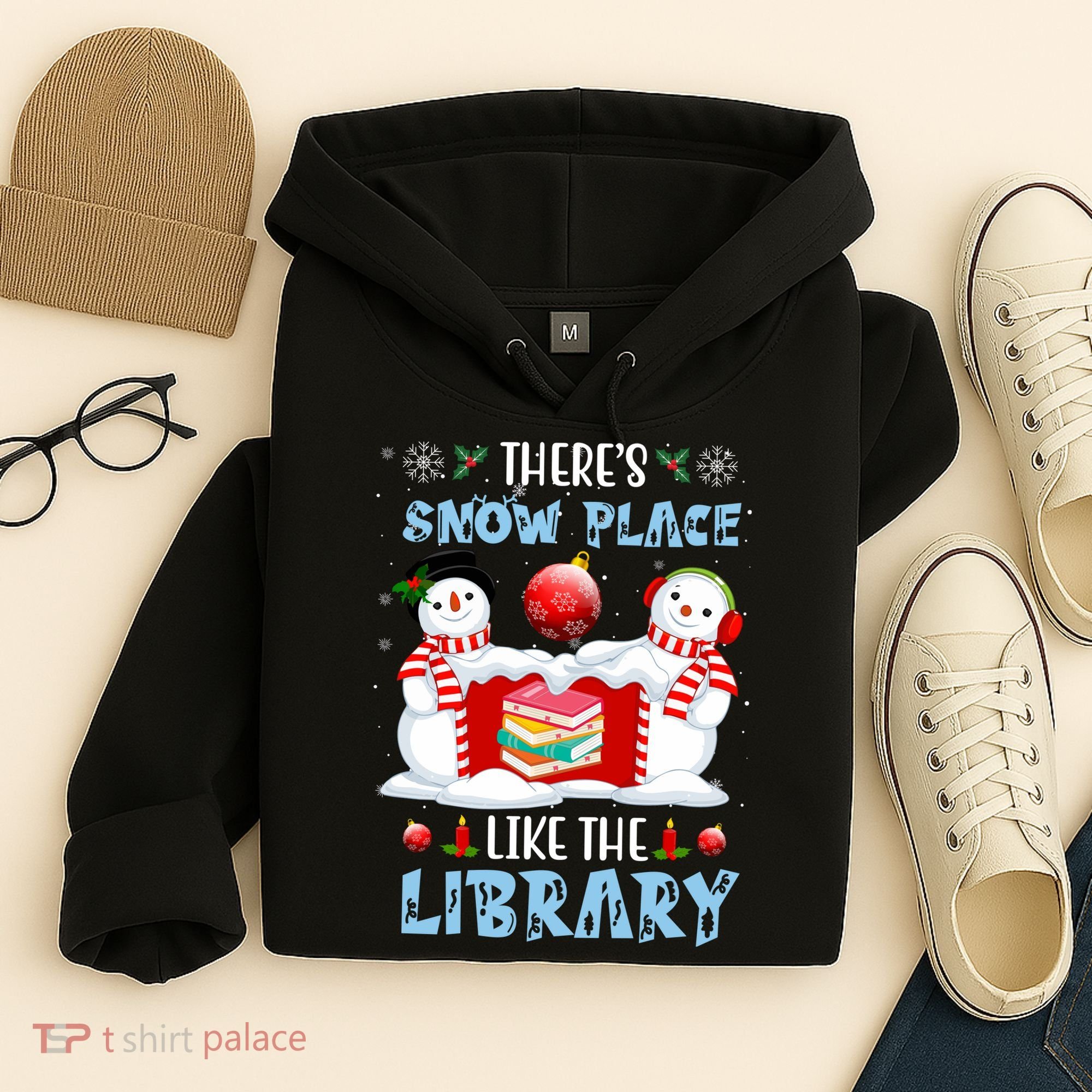 There's Snow Place Like The Library Book Worm Christmas Hoodie