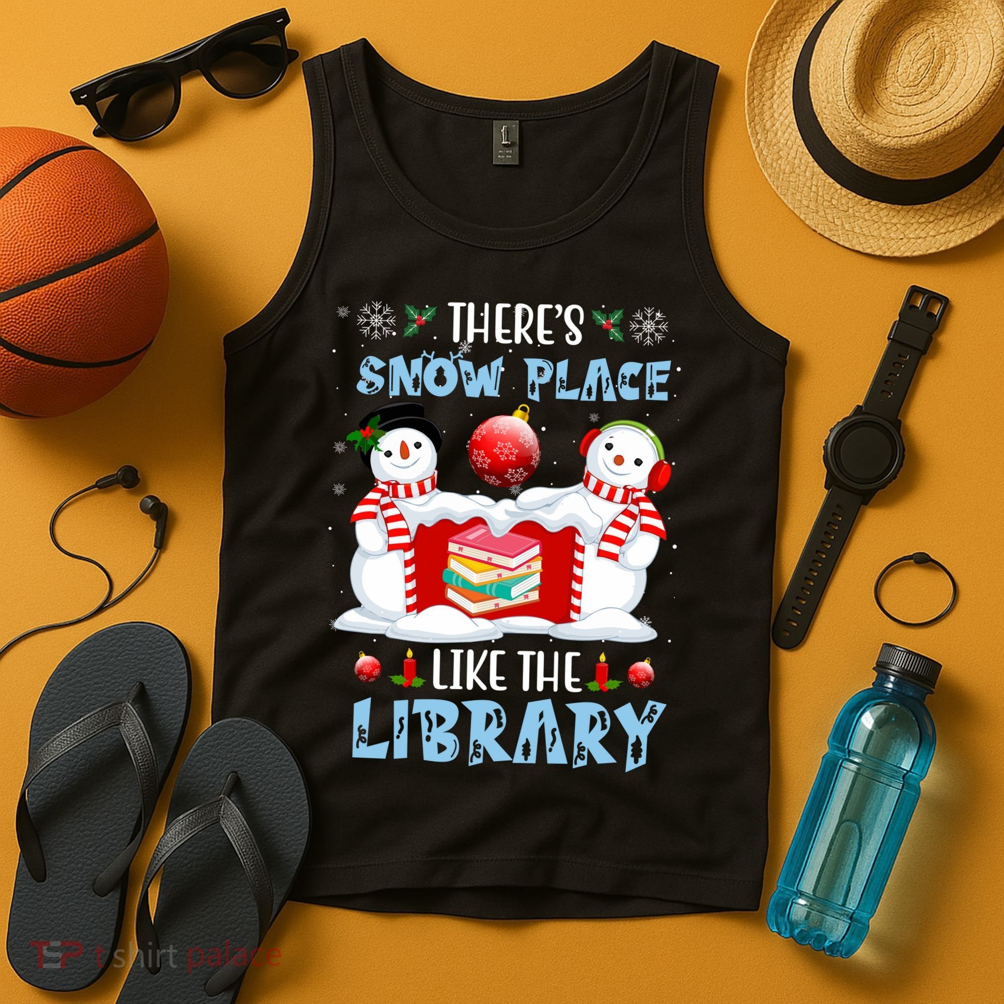There's Snow Place Like The Library Book Worm Christmas Tank Top