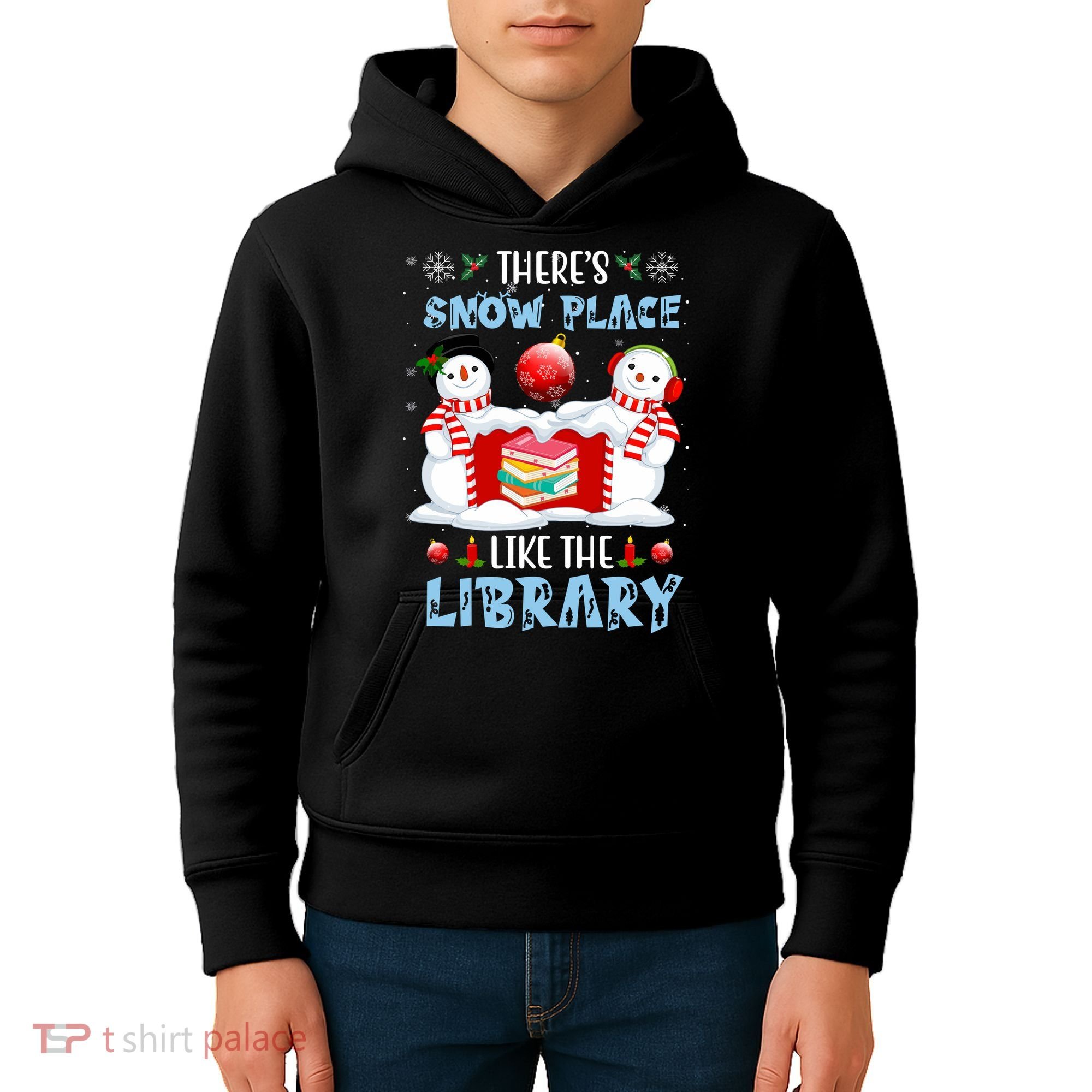 There's Snow Place Like The Library Book Worm Christmas Kids Hoodie