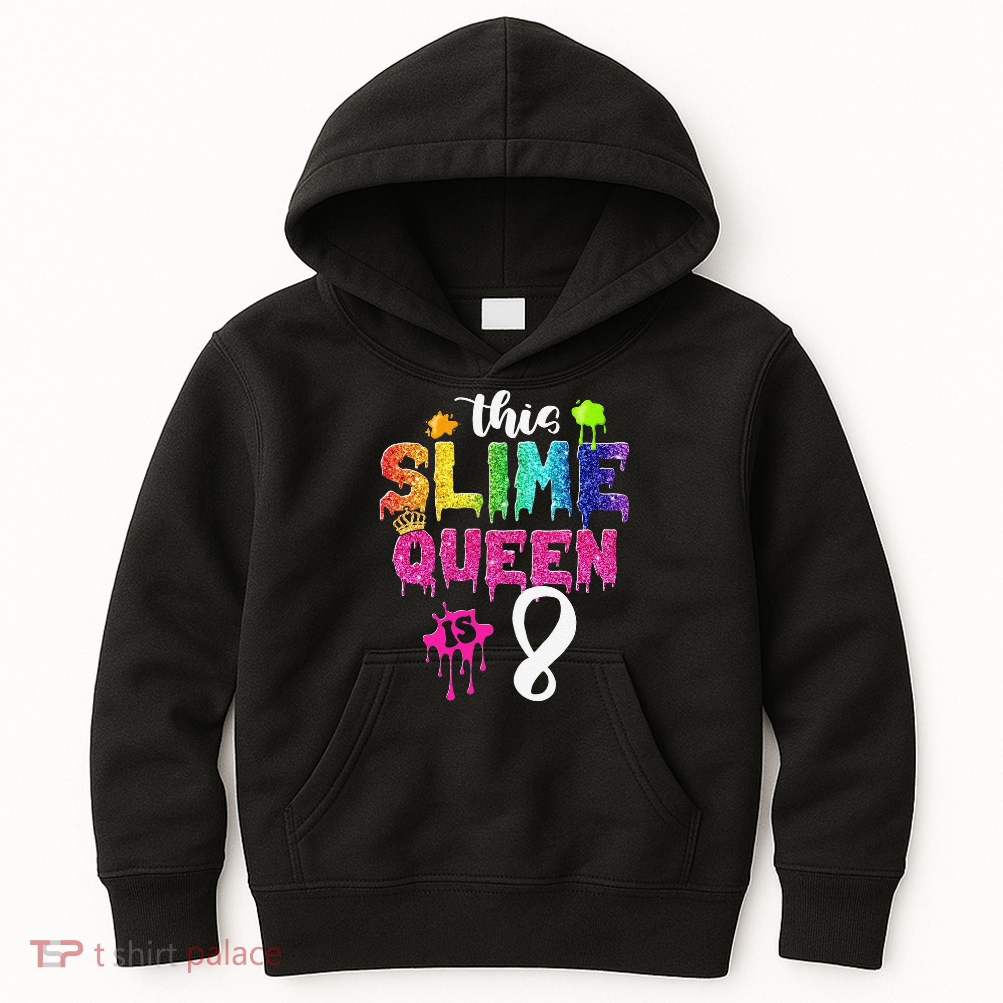 This Slime Queen Is 8th Birthday Crown 8 Years Old Bday Kids Hoodie