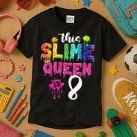 This Slime Queen Is 8th Birthday Crown 8 Years Old Bday Kids T-Shirt thumb 3