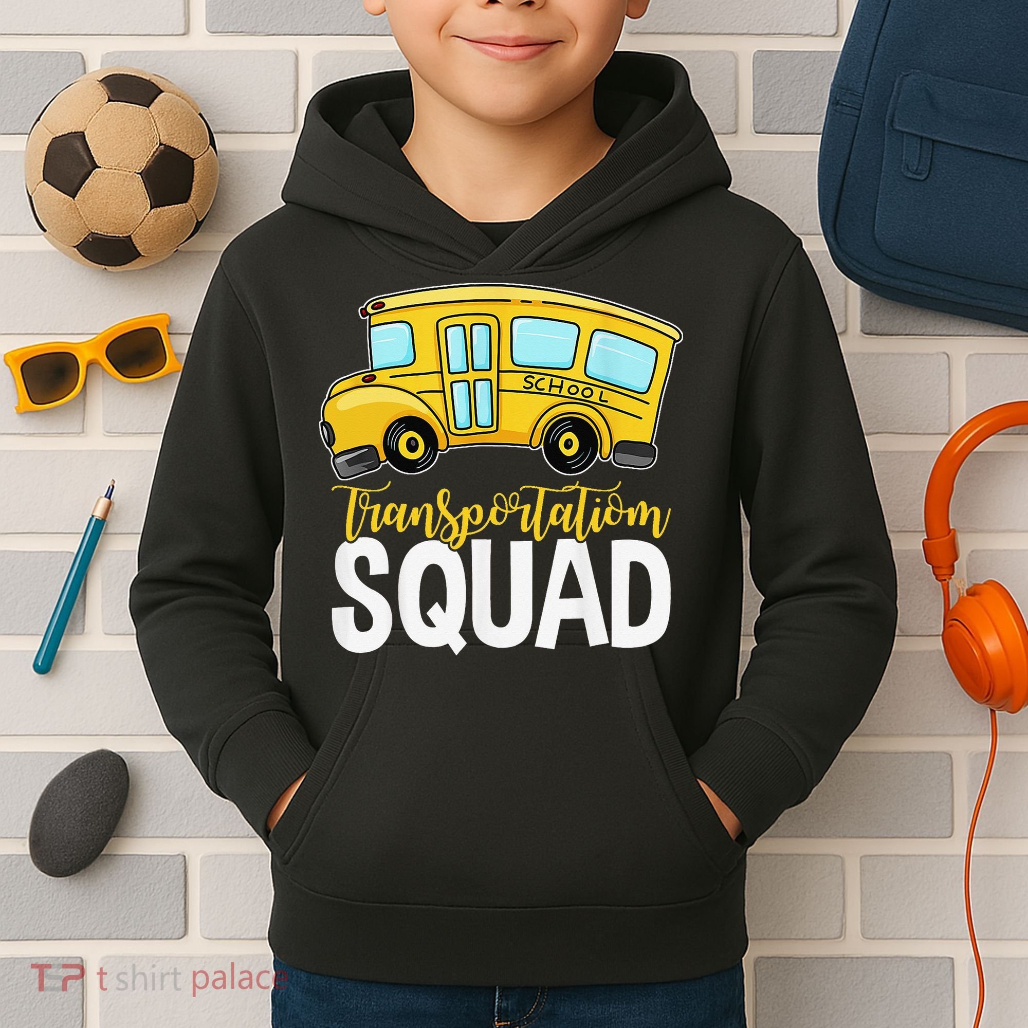 Transportation Squad Retro Bus Aide Back To School Matching Kids Hoodie
