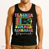 Teacher Summer Recharge Required Funny Motivational Teacher Tank Top thumb 3
