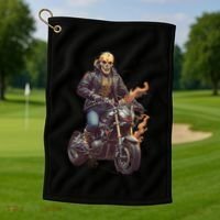 Trendy Skeleton Riding A Motorbike Golf Towel thumb 1