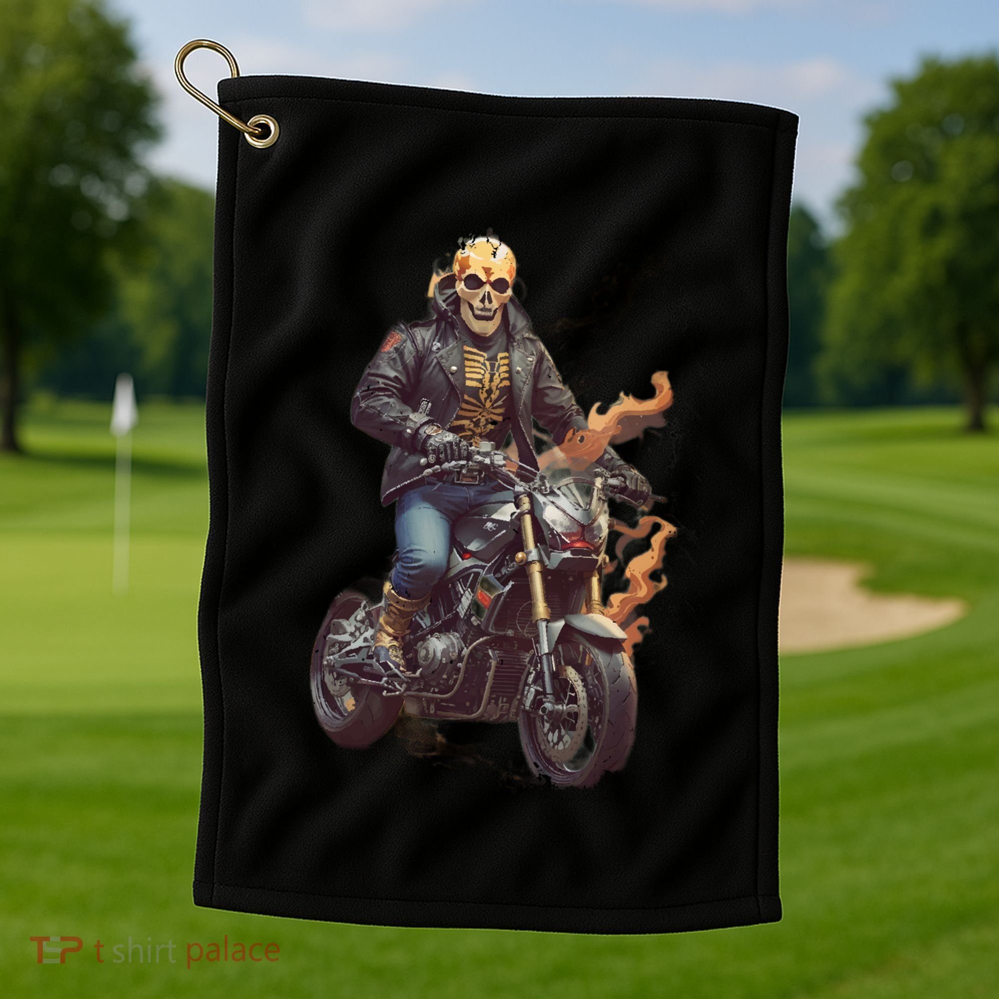 Trendy Skeleton Riding A Motorbike Golf Towel
