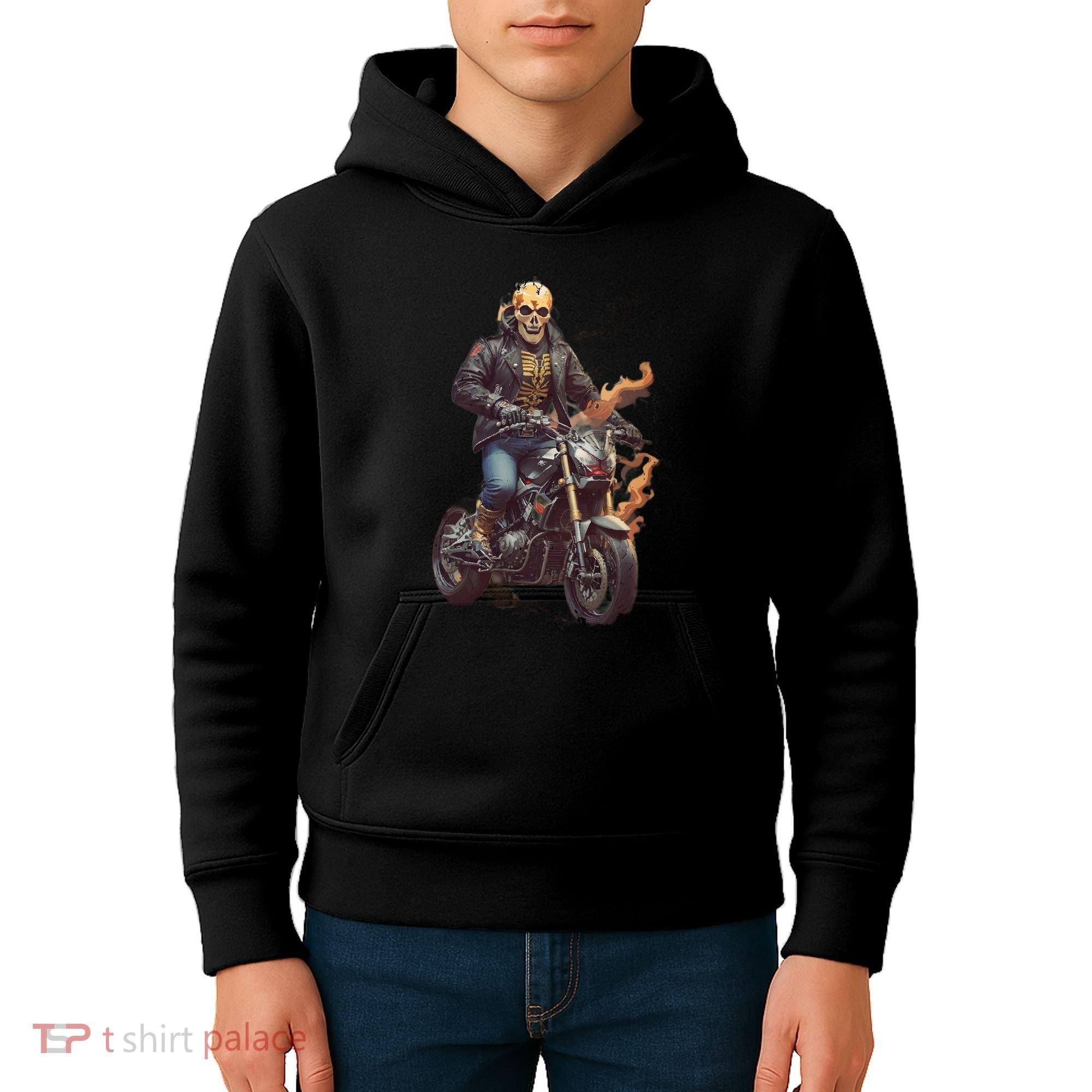 Trendy Skeleton Riding A Motorbike Kids Hoodie