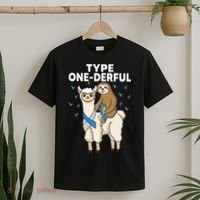 T1D sloth riding llama Type one derful Diabetes Awareness T-Shirt thumb 2