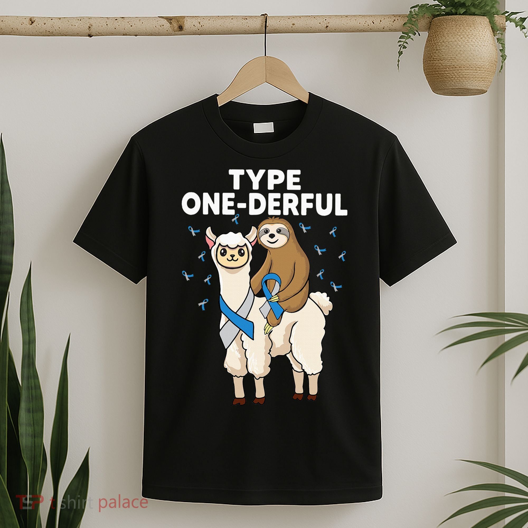 T1D sloth riding llama Type one derful Diabetes Awareness T-Shirt
