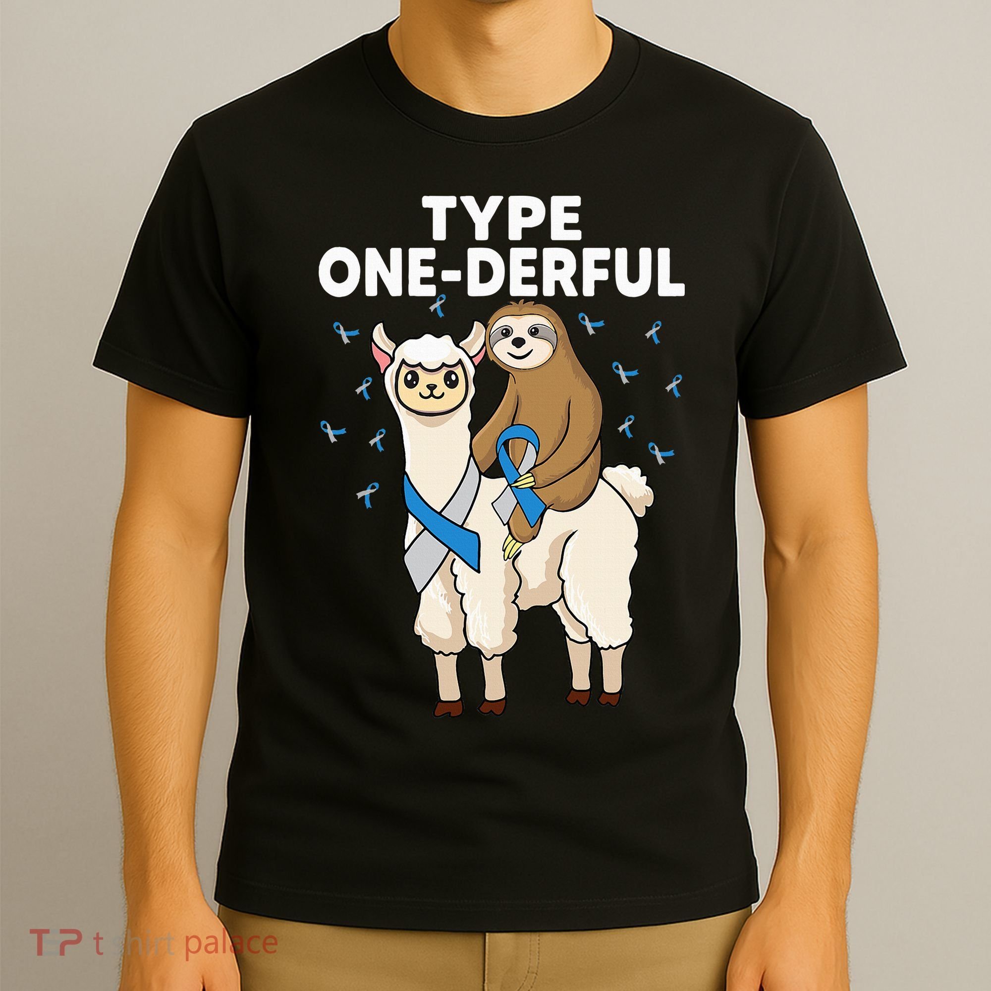 T1D sloth riding llama Type one derful Diabetes Awareness T-Shirt