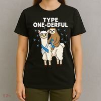 T1D sloth riding llama Type one derful Diabetes Awareness T-Shirt thumb 4