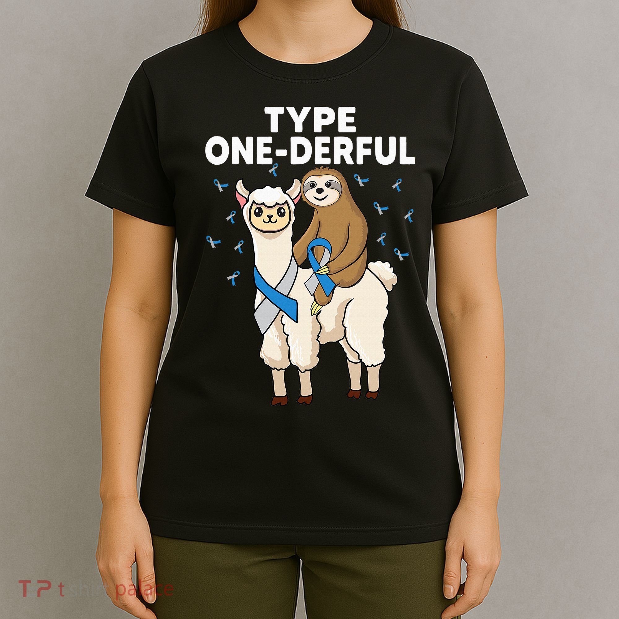 T1D sloth riding llama Type one derful Diabetes Awareness T-Shirt