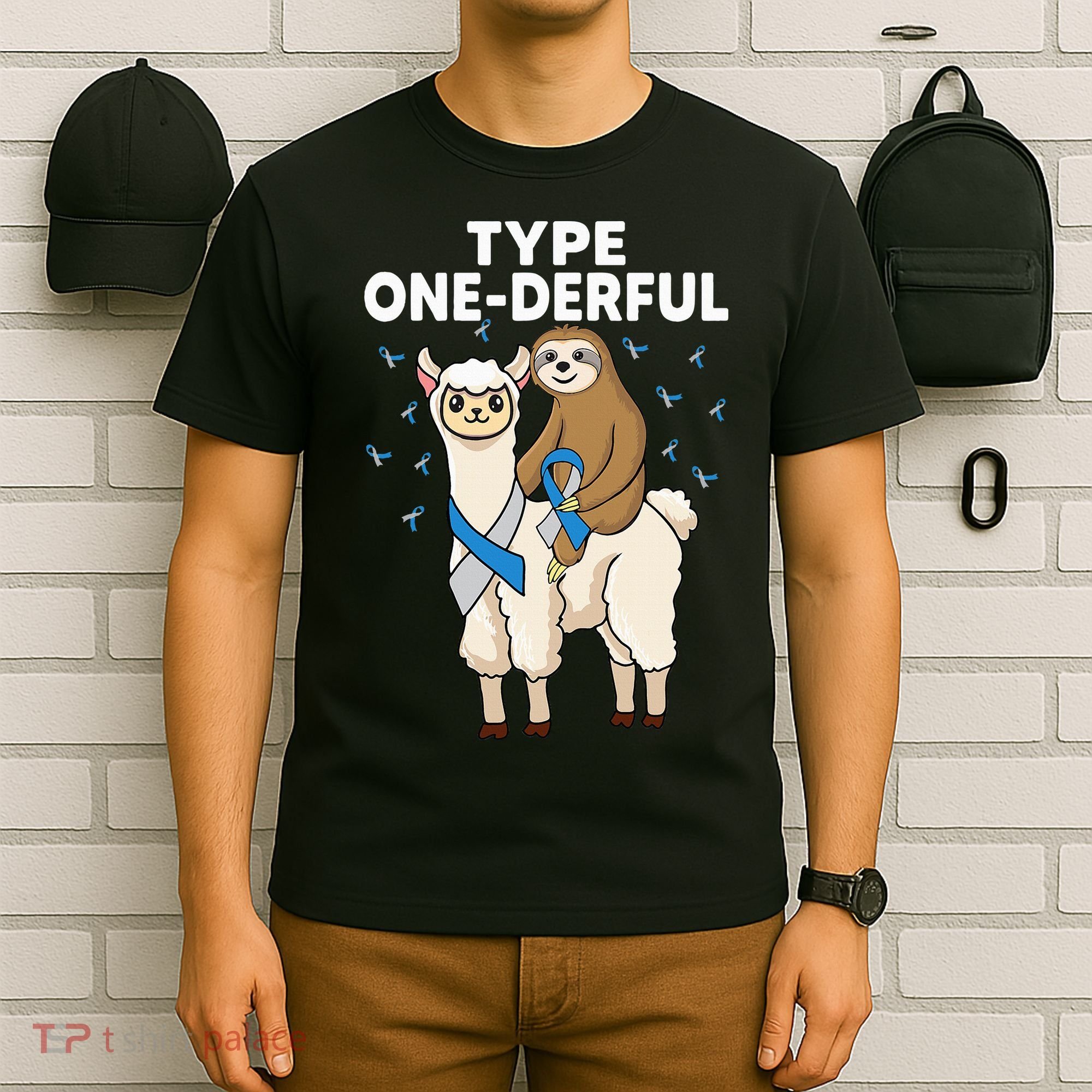 T1D sloth riding llama Type one derful Diabetes Awareness T-Shirt