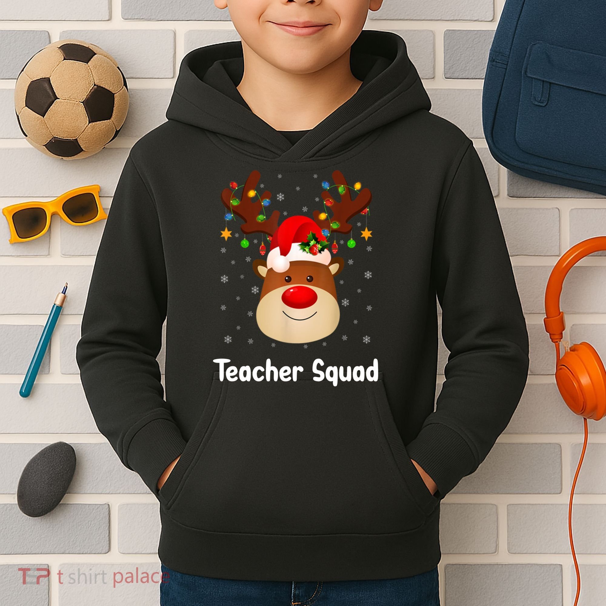 Teacher Squad Reindeer Kids Hoodie