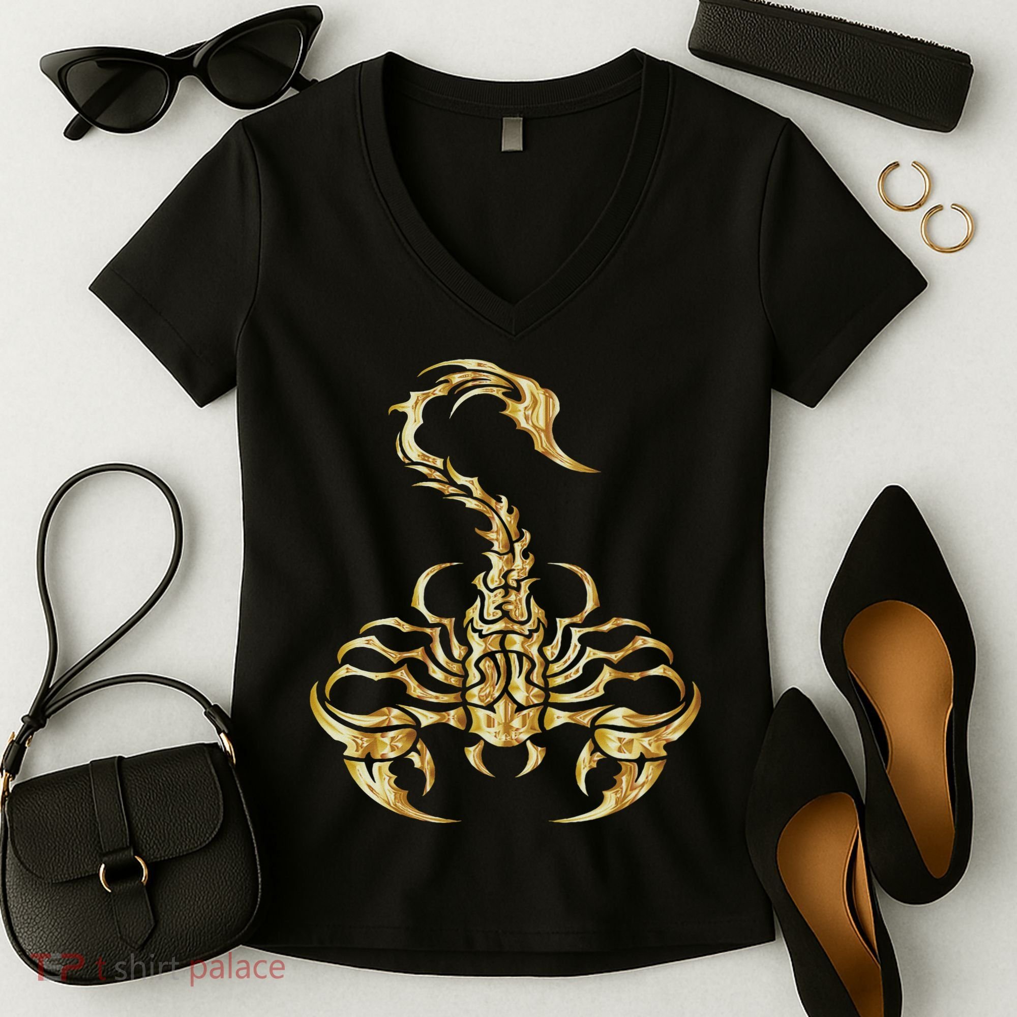 Tribal Scorpion Scorpio Astrology Zodiac Tattoo Women's V-Neck T-Shirt