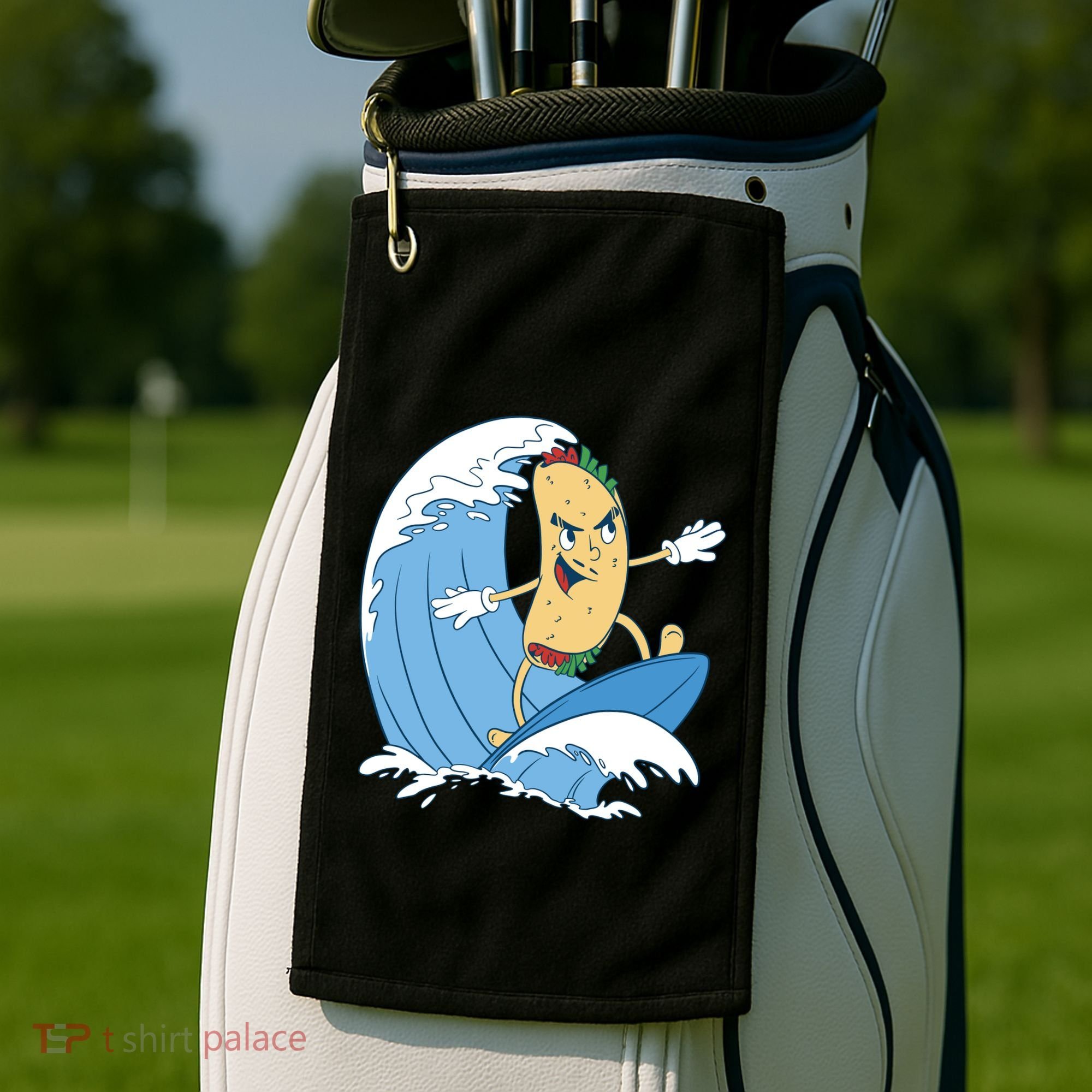 Taco Surfer Surfing Funny Golf Towel
