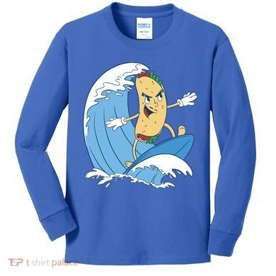 Taco Surfer Surfing Funny Kids Long Sleeve Shirt