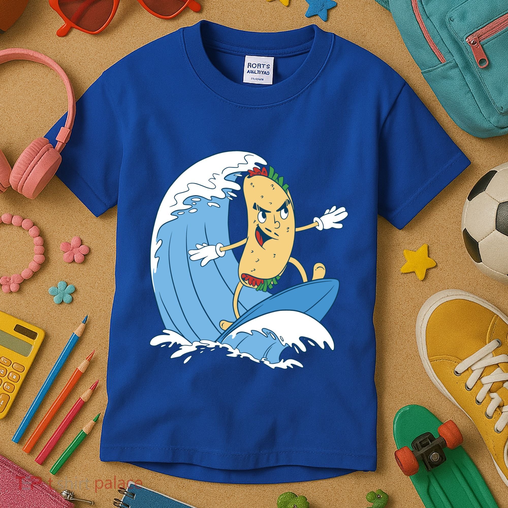 Taco Surfer Surfing Funny Kids T-Shirt