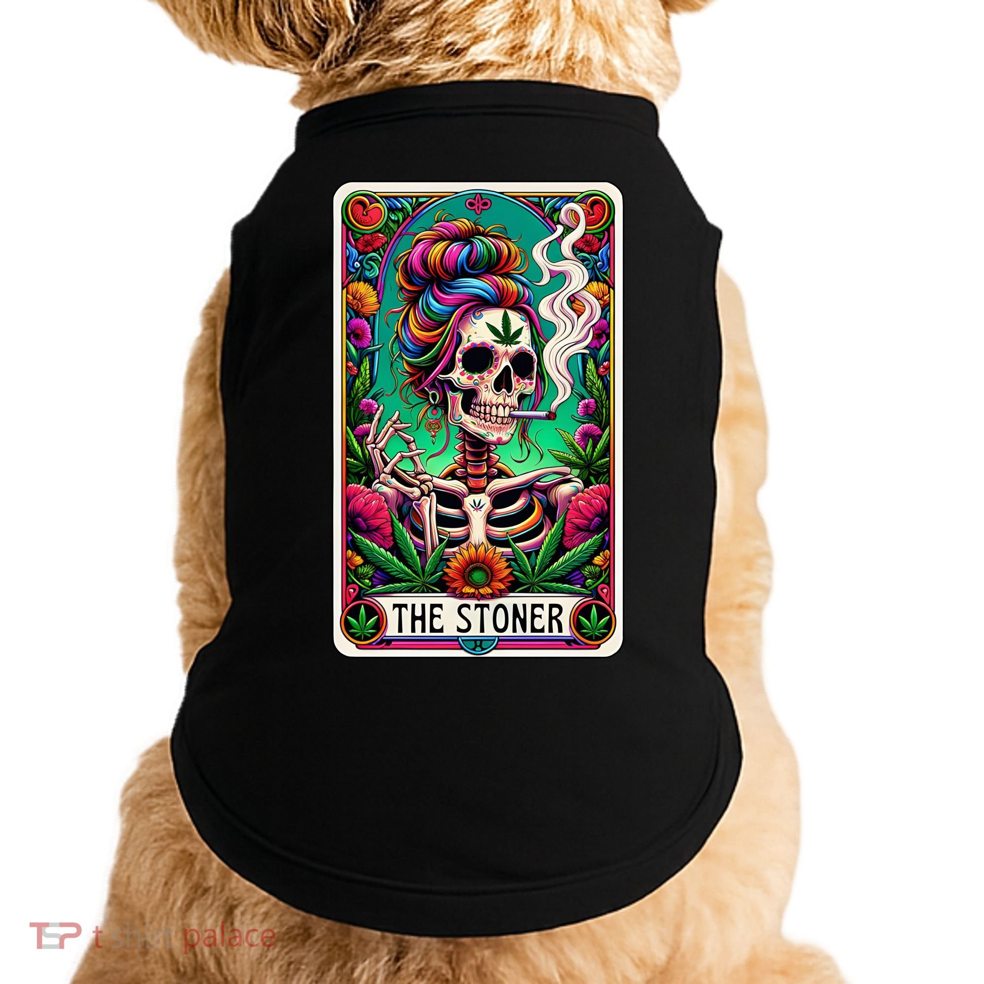 The Stoner Skeleton Tarot Card Funny 420 Cannabis Doggie Tank