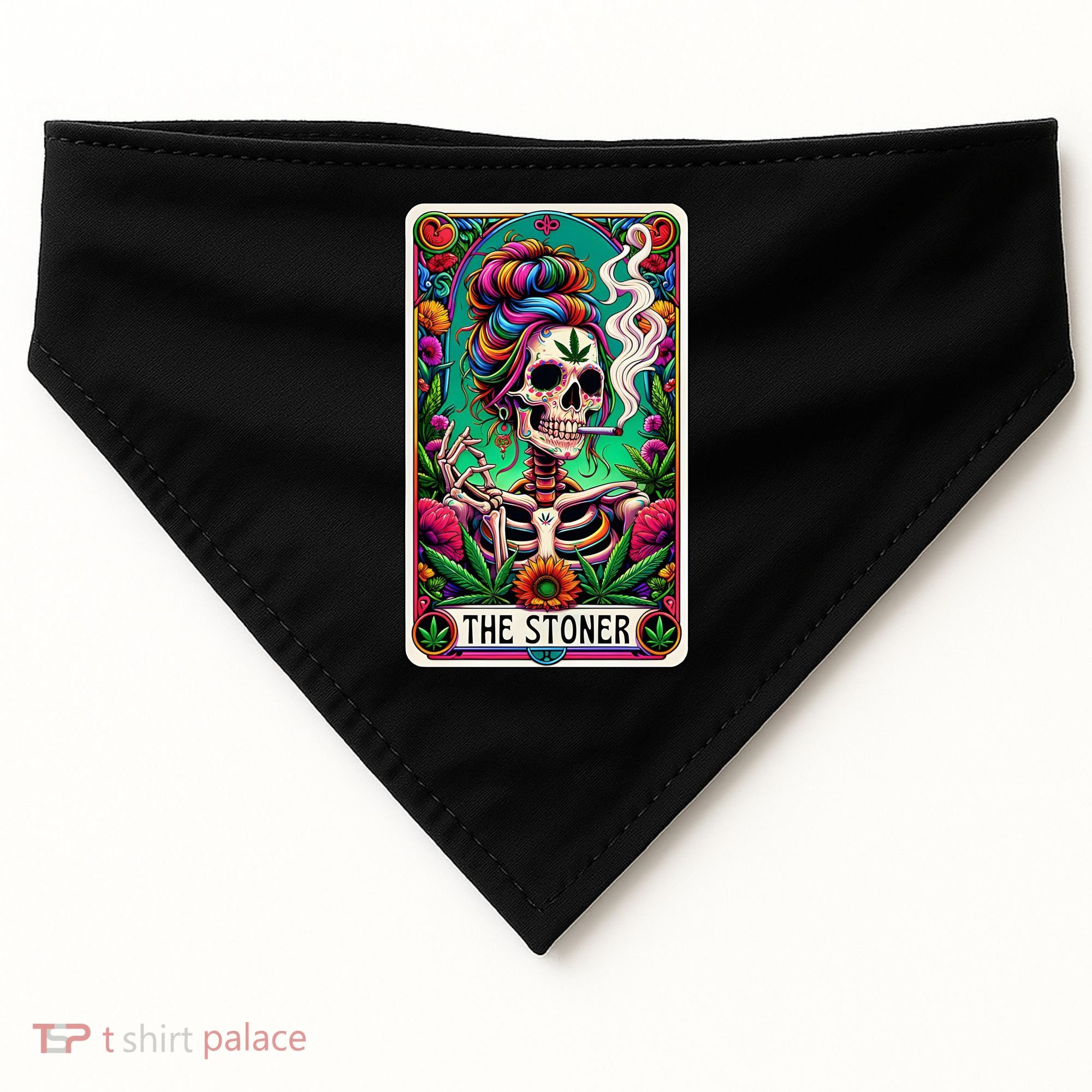 The Stoner Skeleton Tarot Card Funny 420 Cannabis USA-Made Doggie Bandana
