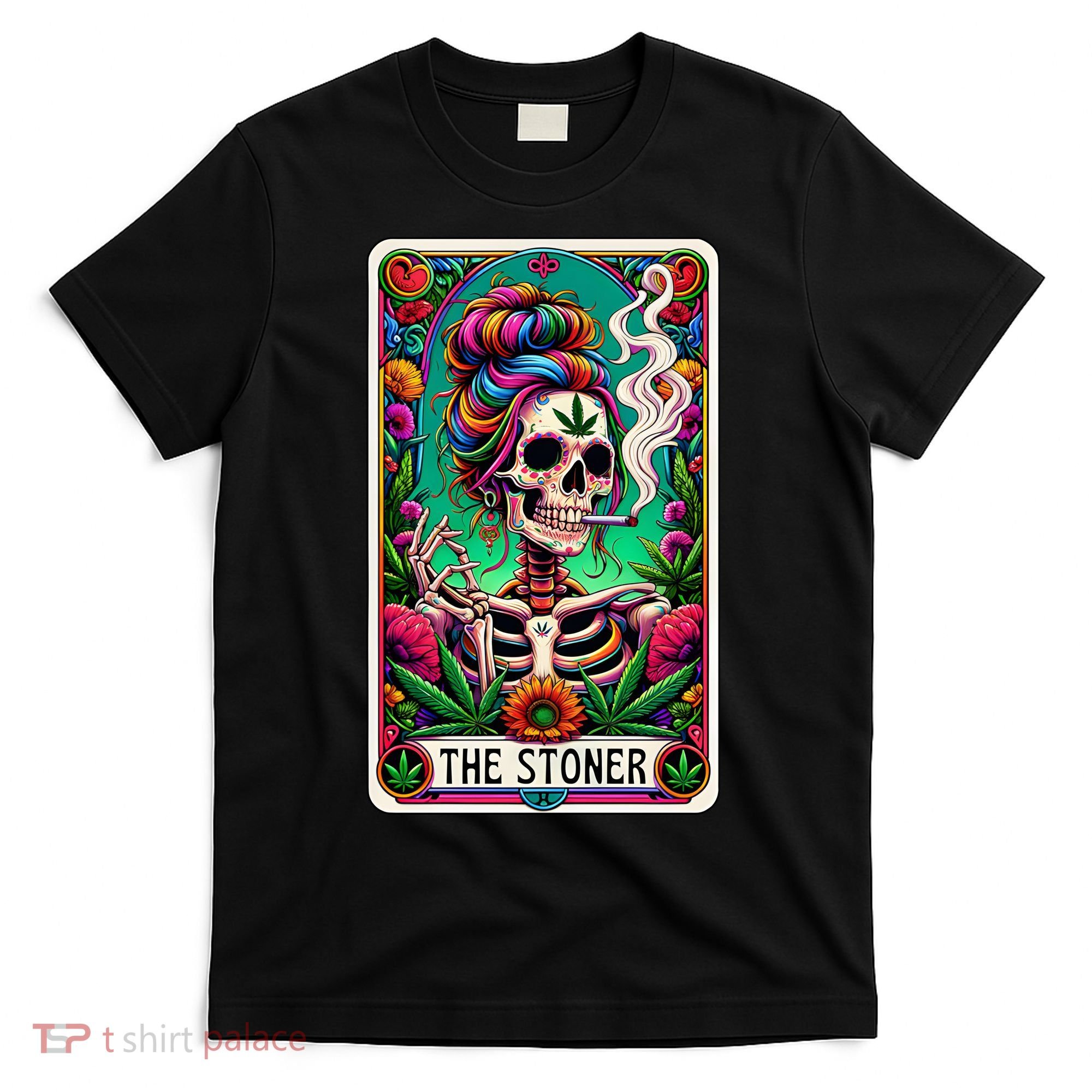 The Stoner Skeleton Tarot Card Funny 420 Cannabis T-Shirt