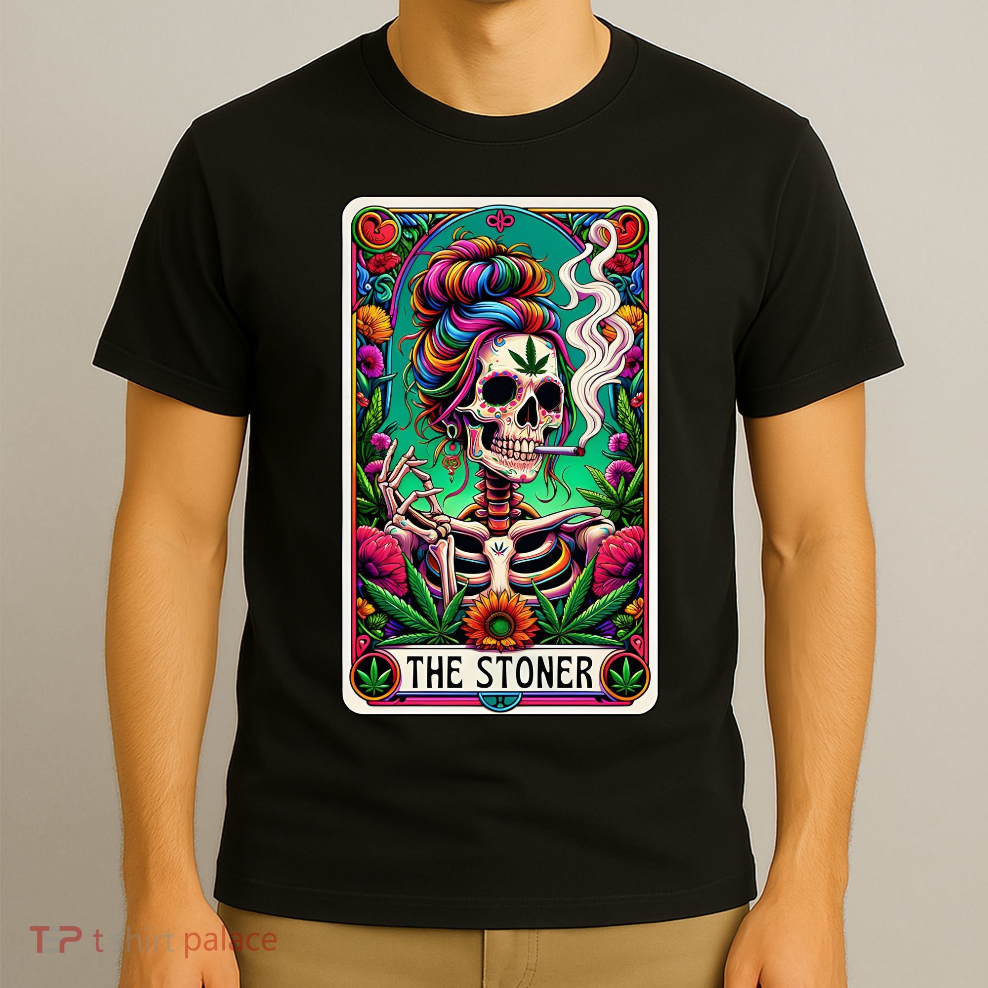 The Stoner Skeleton Tarot Card Funny 420 Cannabis T-Shirt
