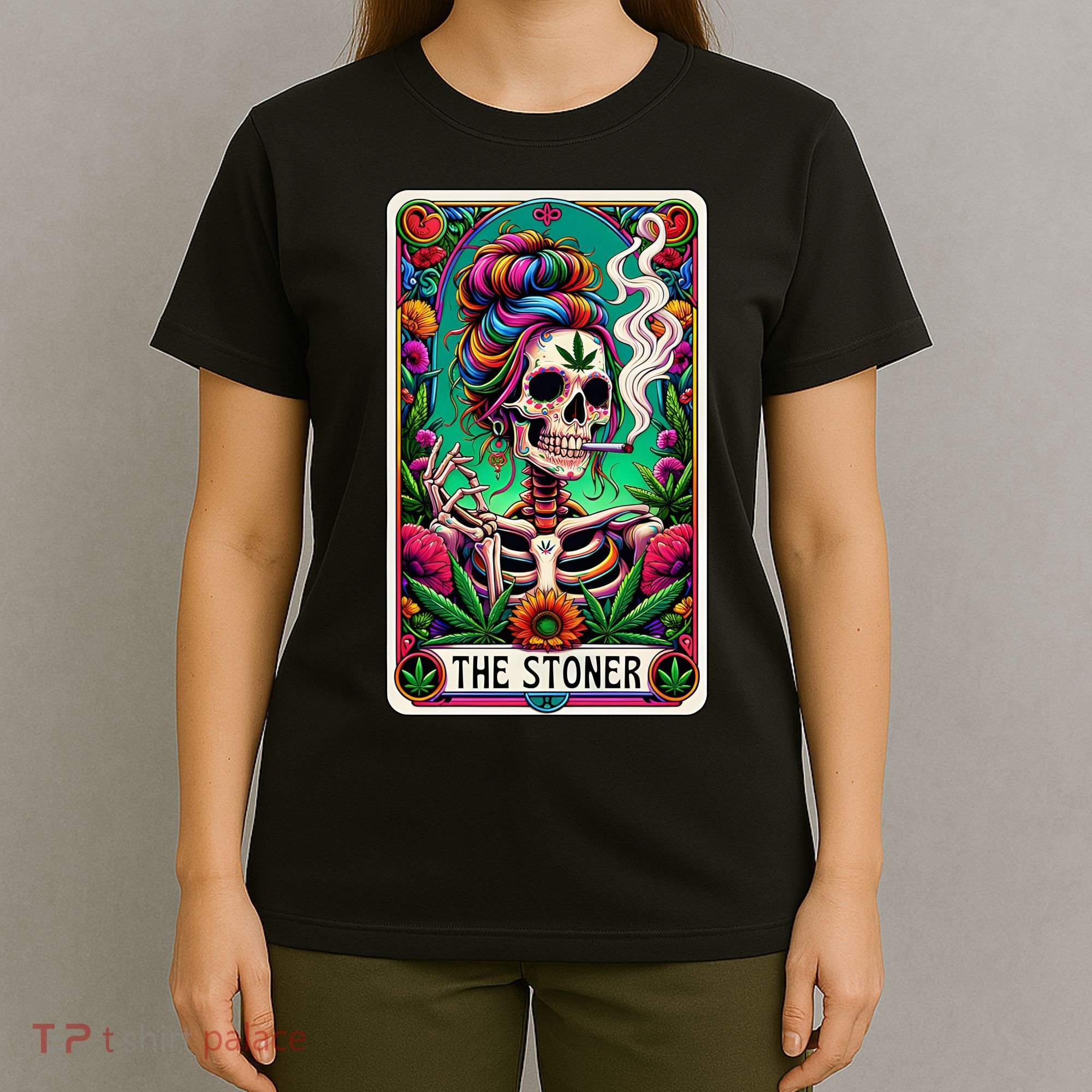 The Stoner Skeleton Tarot Card Funny 420 Cannabis T-Shirt