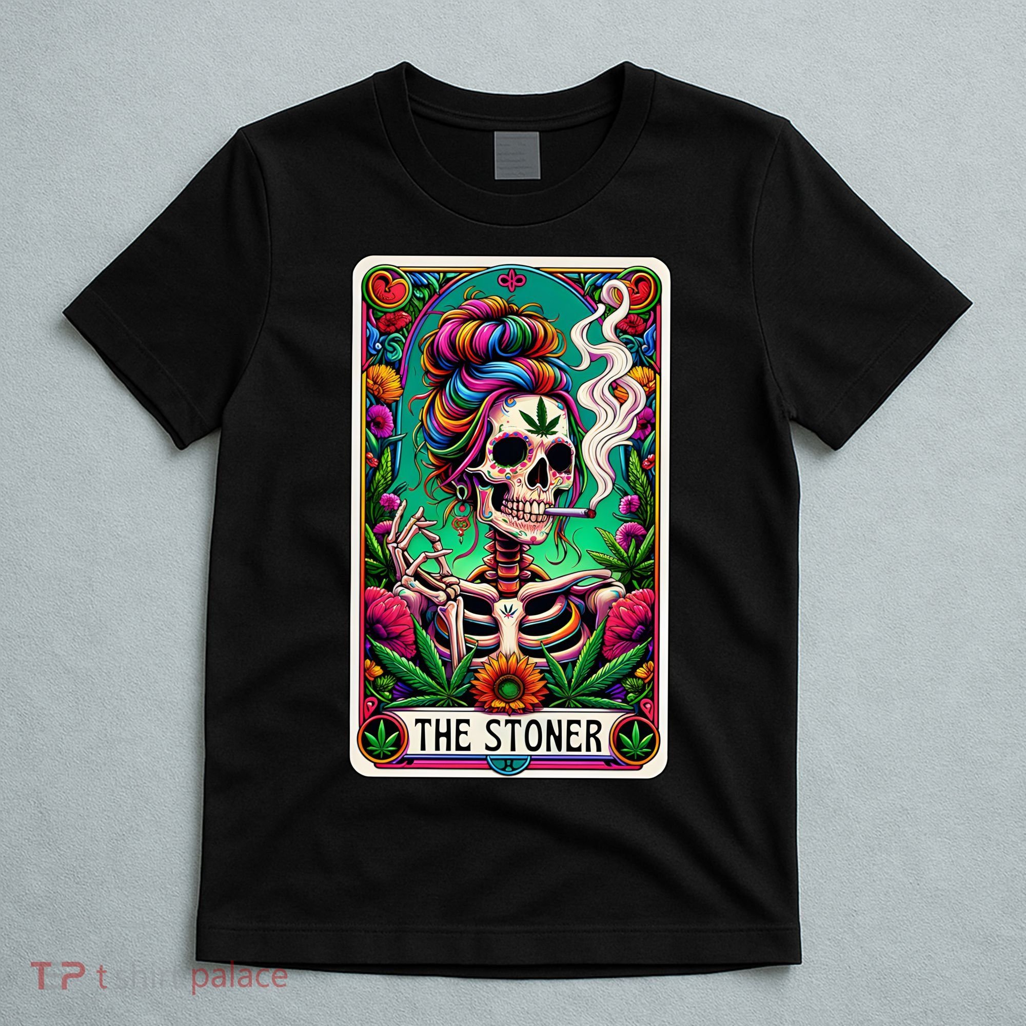 The Stoner Skeleton Tarot Card Funny 420 Cannabis T-Shirt