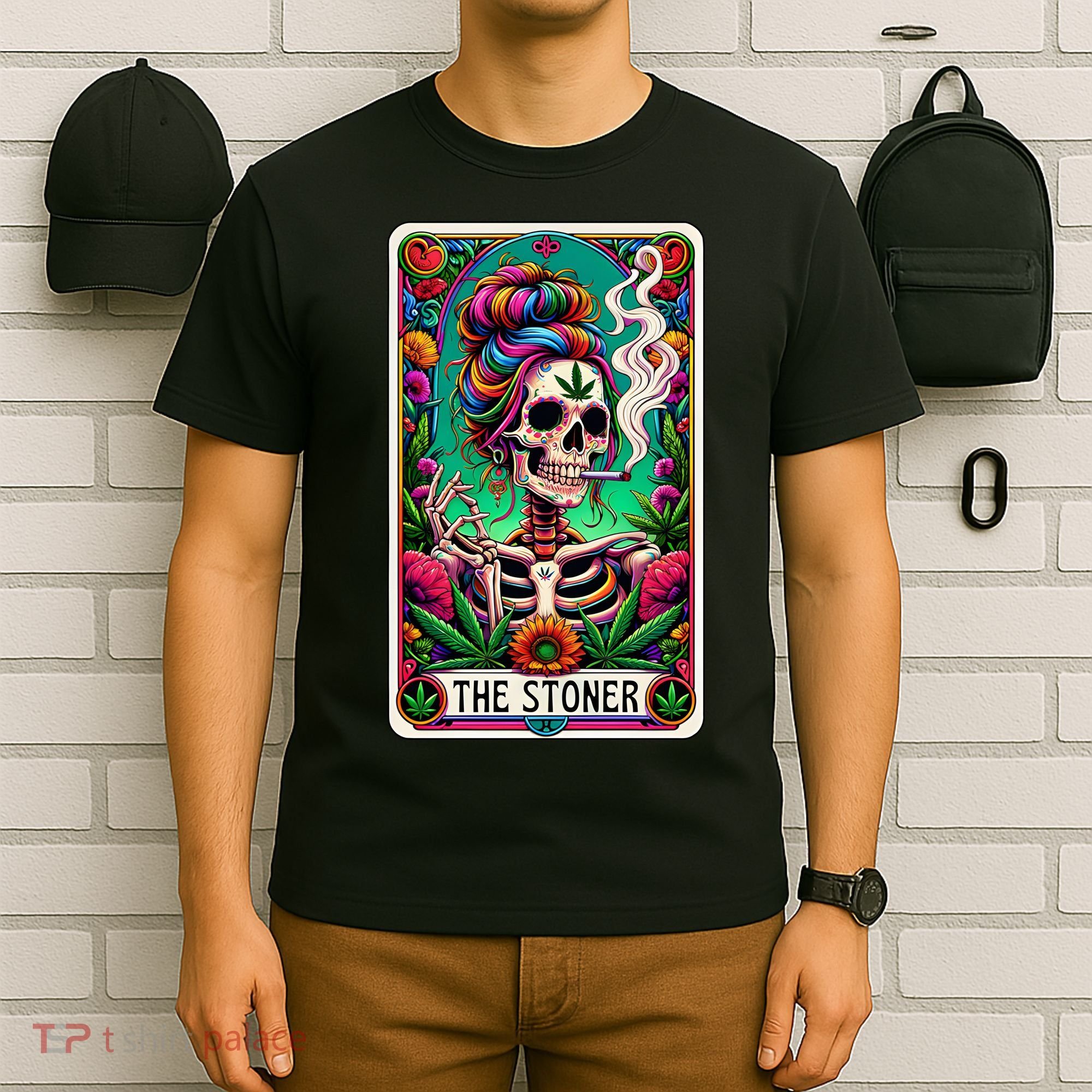 The Stoner Skeleton Tarot Card Funny 420 Cannabis T-Shirt