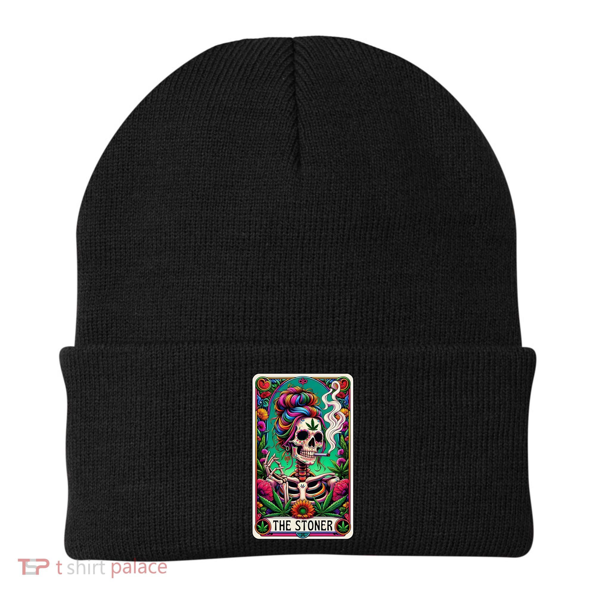 The Stoner Skeleton Tarot Card Funny 420 Cannabis Beanie