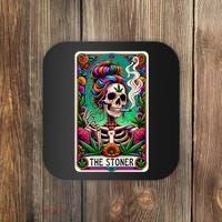 The Stoner Skeleton Tarot Card Funny 420 Cannabis Coaster thumb 0