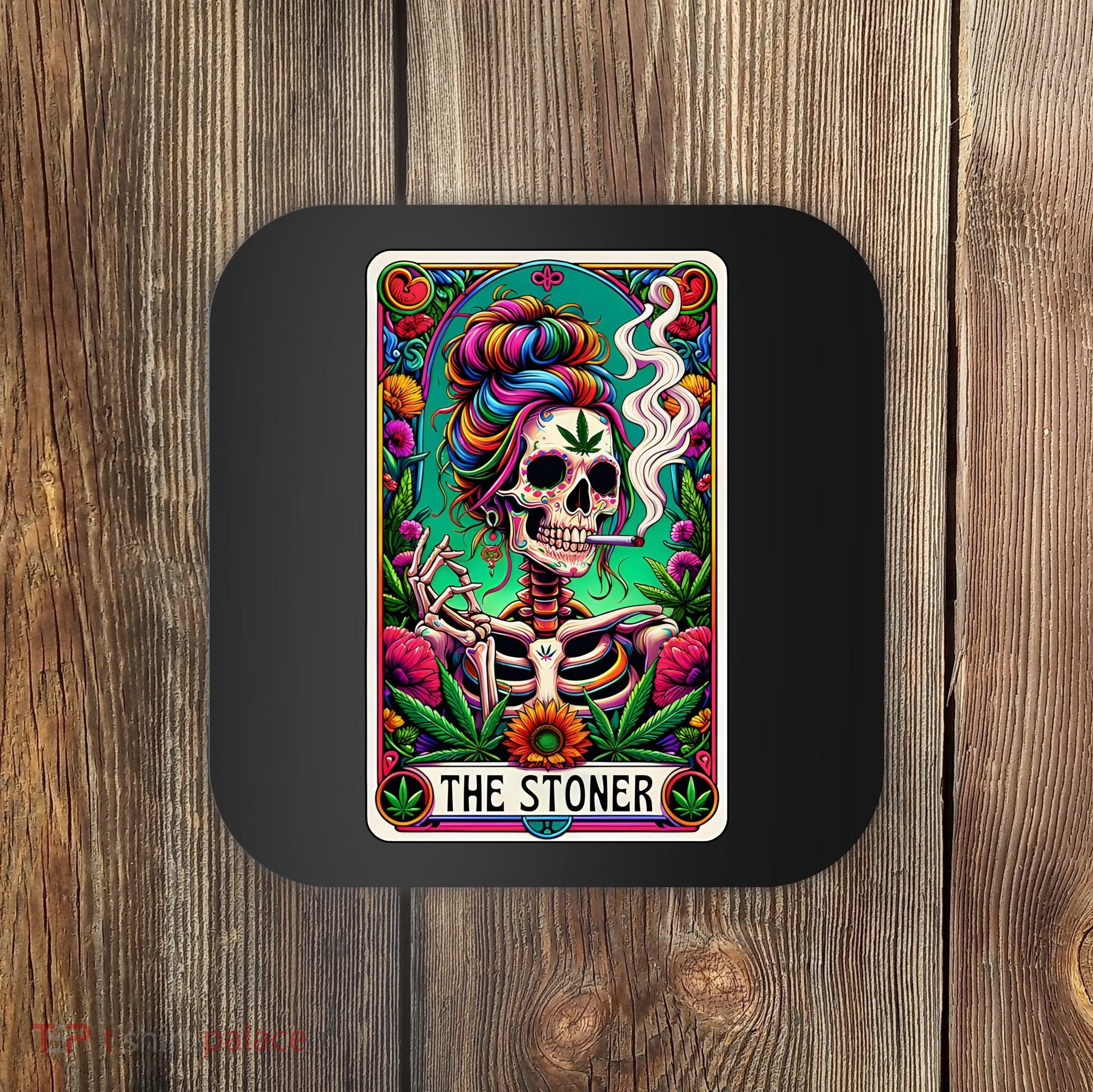 The Stoner Skeleton Tarot Card Funny 420 Cannabis Coaster
