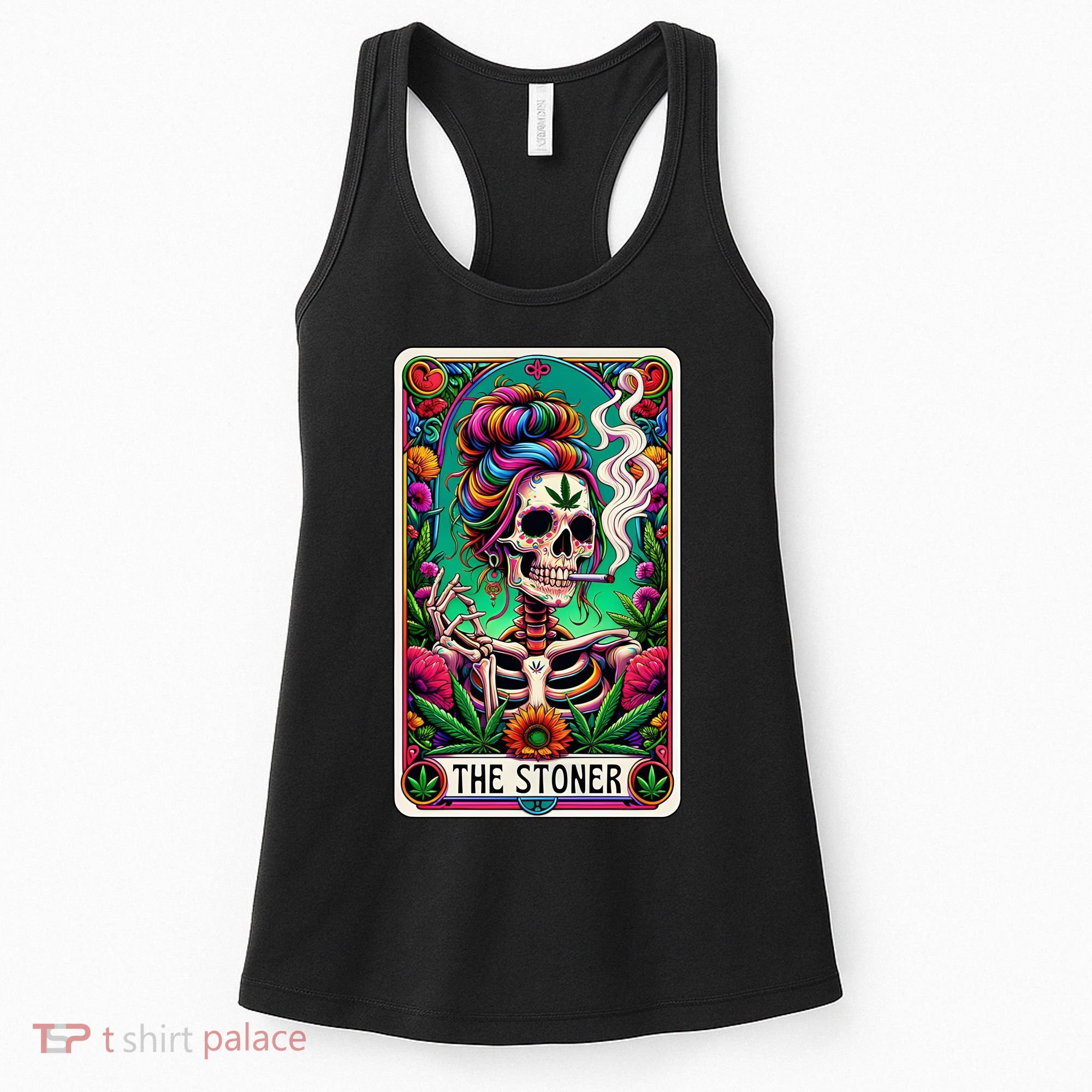 The Stoner Skeleton Tarot Card Funny 420 Cannabis Women's Tank Top