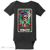 The Stoner Skeleton Tarot Card Funny 420 Cannabis Baby Bodysuit thumb 0