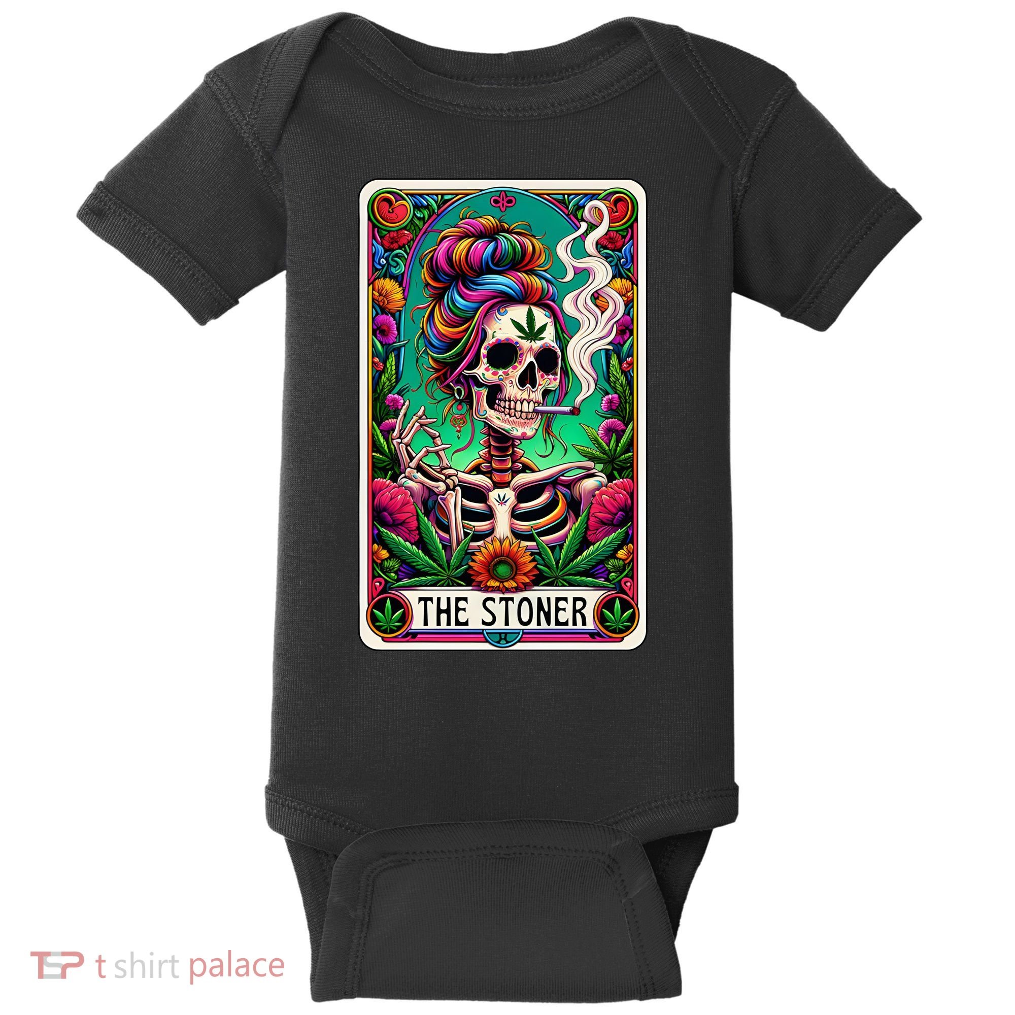 The Stoner Skeleton Tarot Card Funny 420 Cannabis Baby Bodysuit