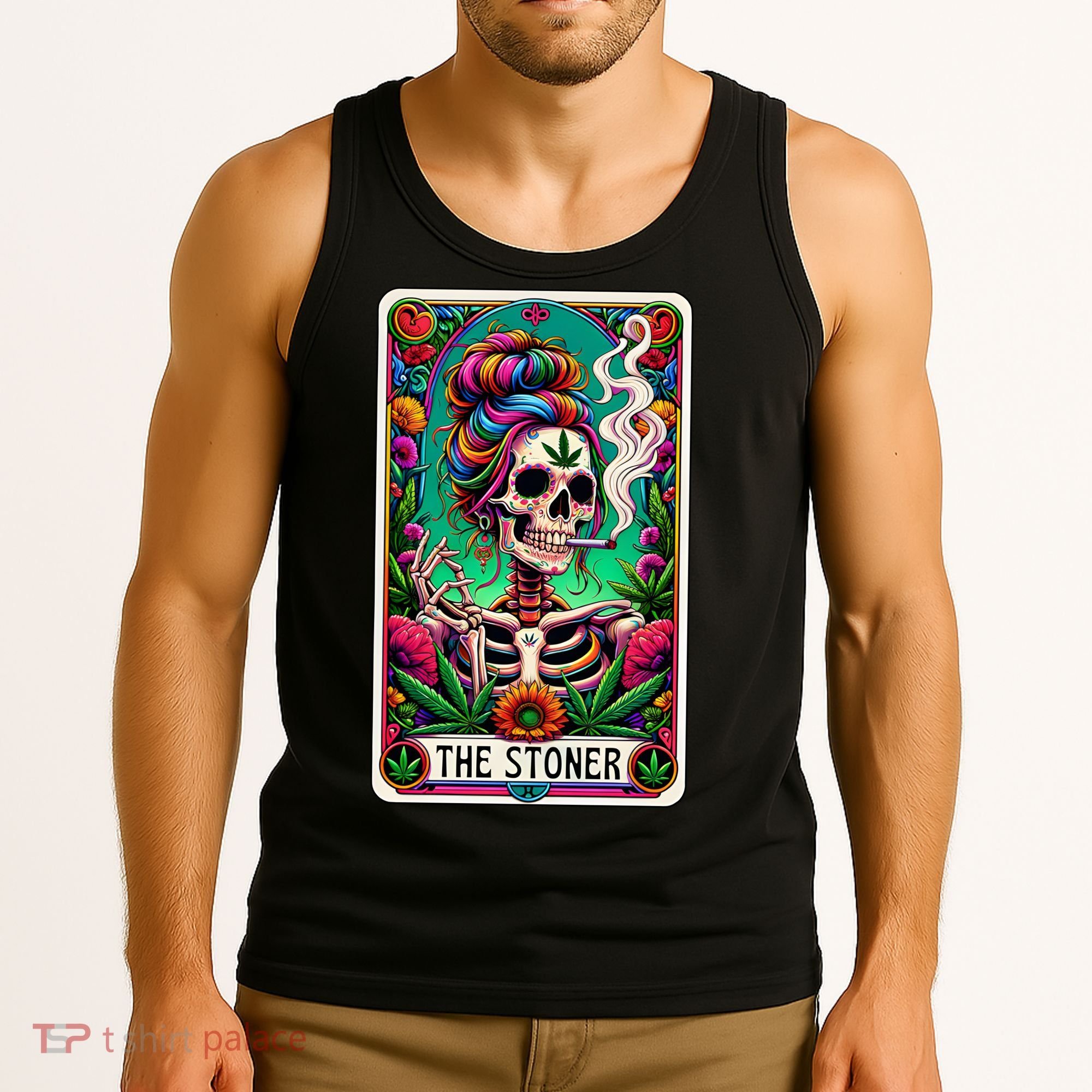 The Stoner Skeleton Tarot Card Funny 420 Cannabis Tank Top