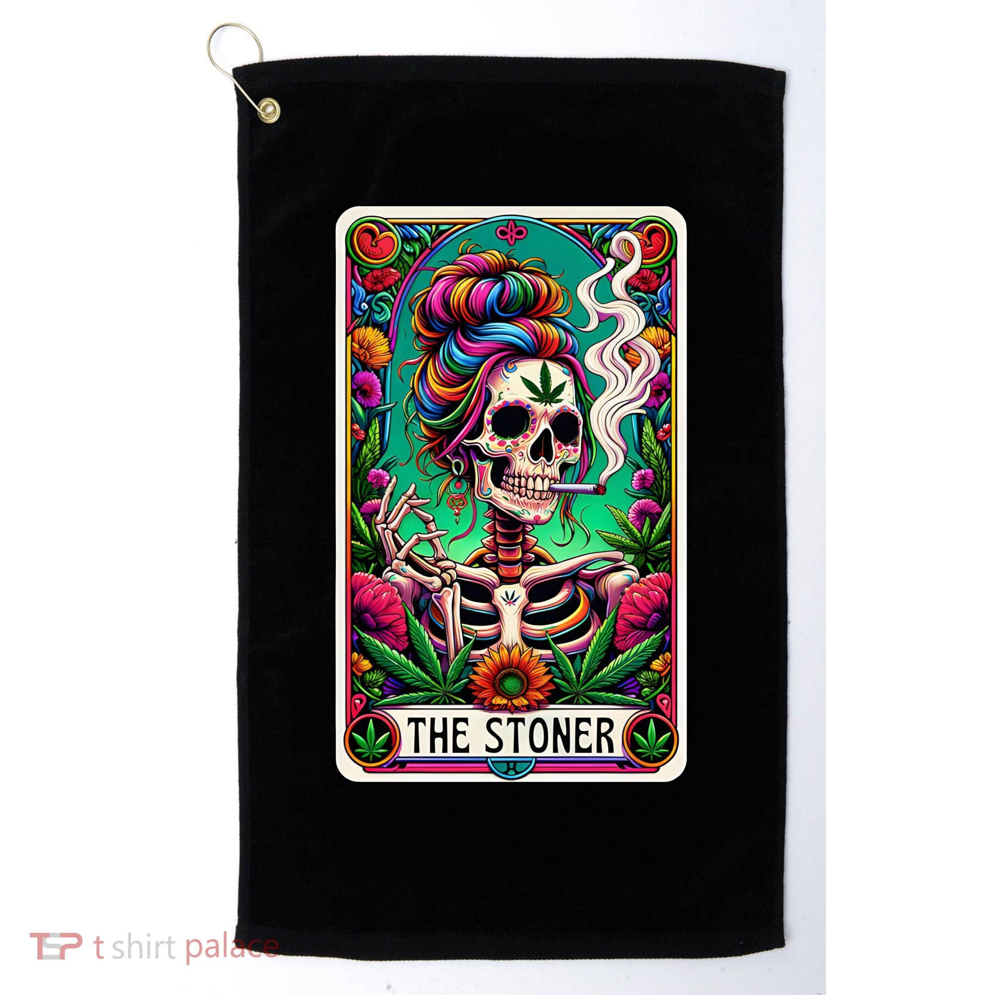 The Stoner Skeleton Tarot Card Funny 420 Cannabis Golf Towel