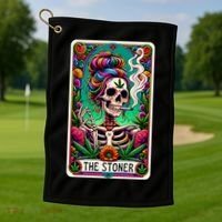 The Stoner Skeleton Tarot Card Funny 420 Cannabis Golf Towel thumb 1