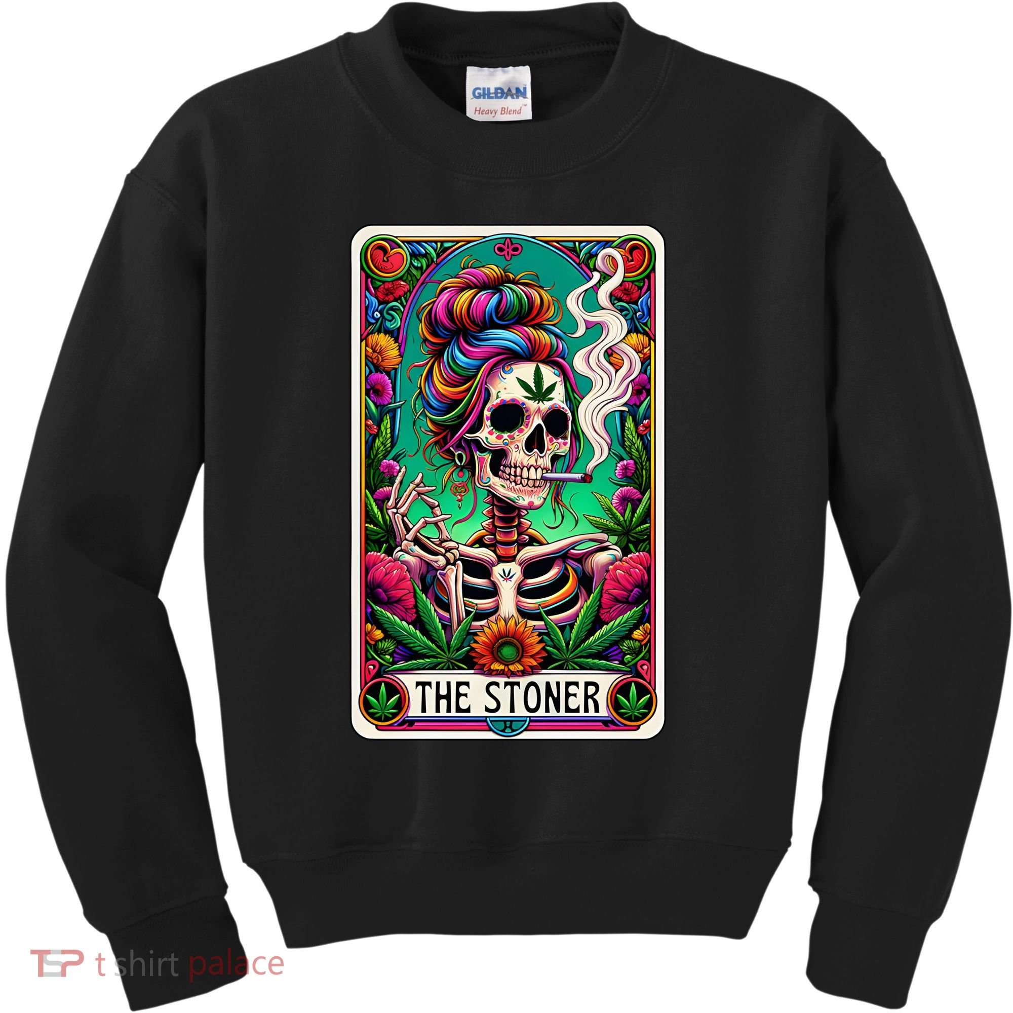 The Stoner Skeleton Tarot Card Funny 420 Cannabis Kids Sweatshirt