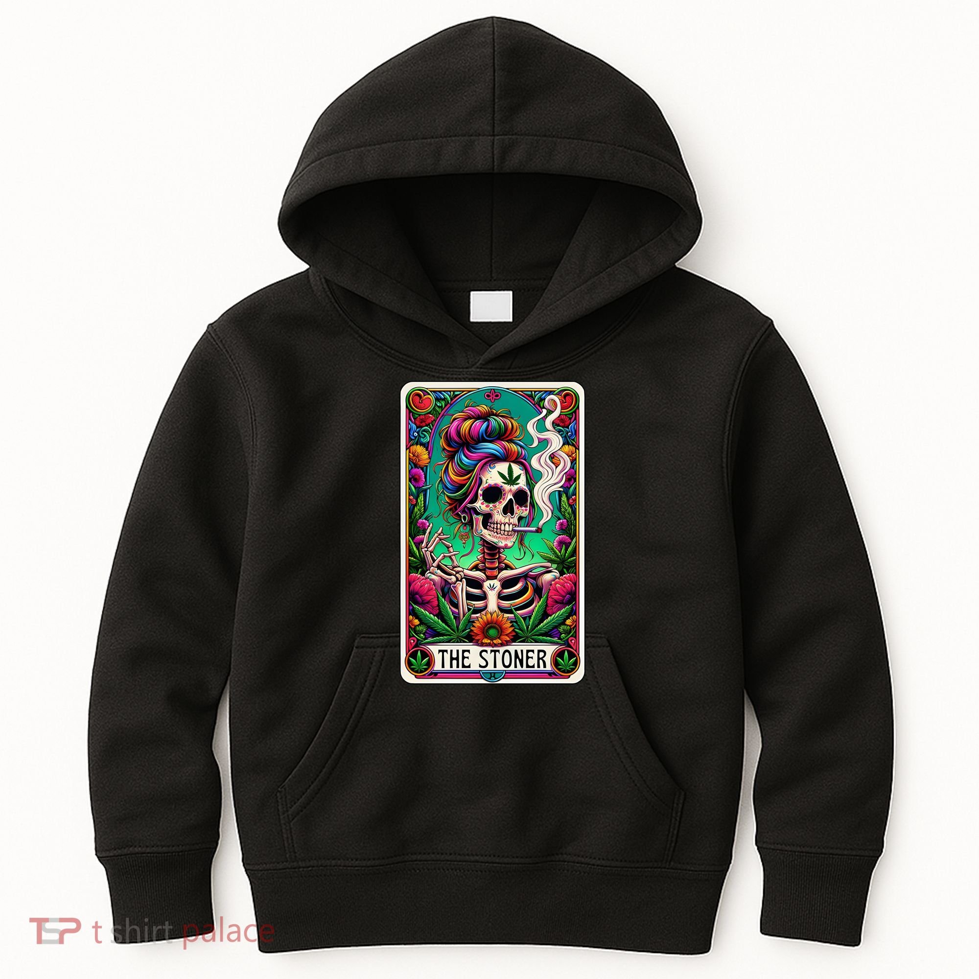 The Stoner Skeleton Tarot Card Funny 420 Cannabis Kids Hoodie