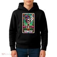 The Stoner Skeleton Tarot Card Funny 420 Cannabis Kids Hoodie thumb 4