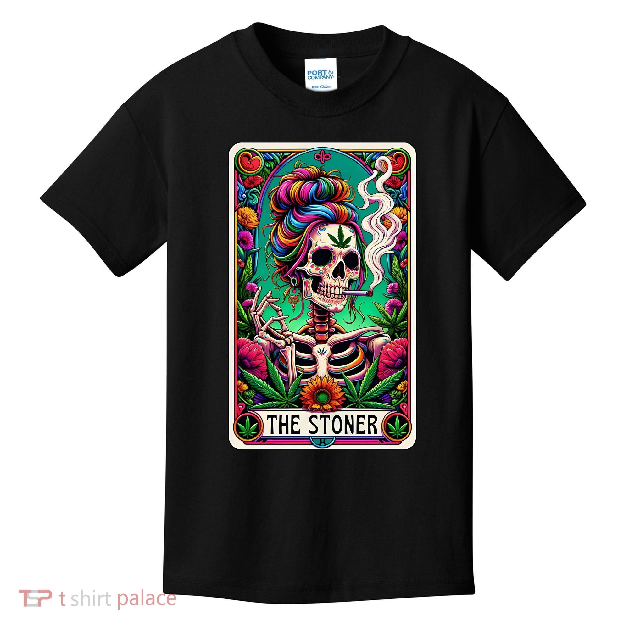 The Stoner Skeleton Tarot Card Funny 420 Cannabis Kids T-Shirt