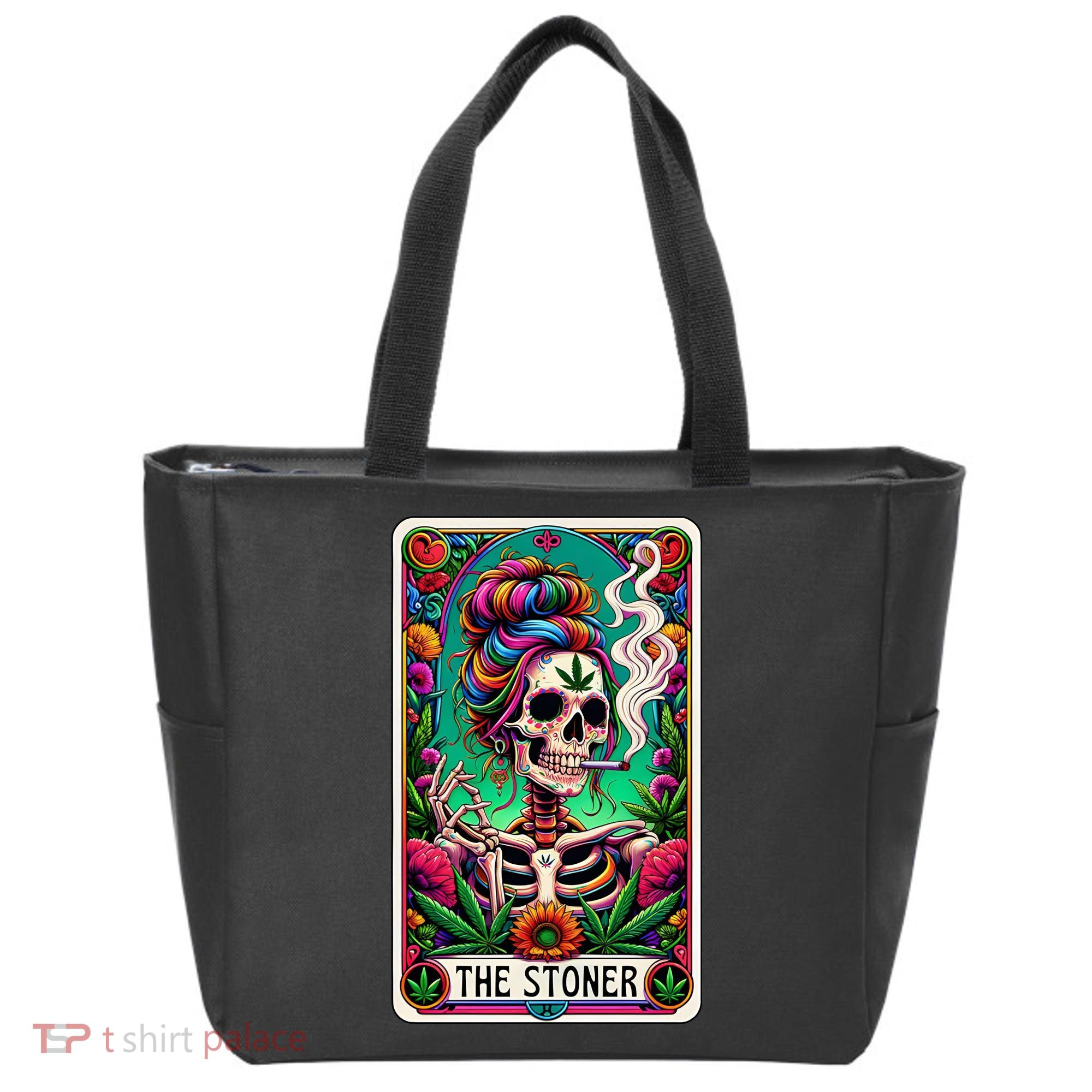 The Stoner Skeleton Tarot Card Funny 420 Cannabis Tote Bag