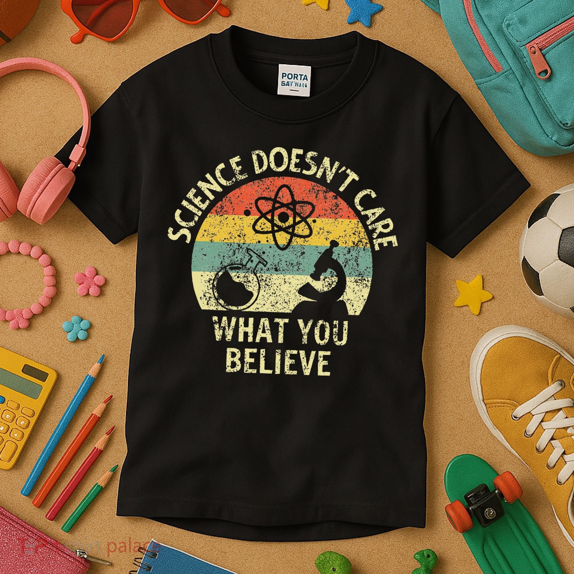 Teacher Scientific Science Doesnt Care What You Believe In Kids T-Shirt