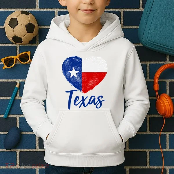 Texas Strong State Flag Heart Kids Hoodie