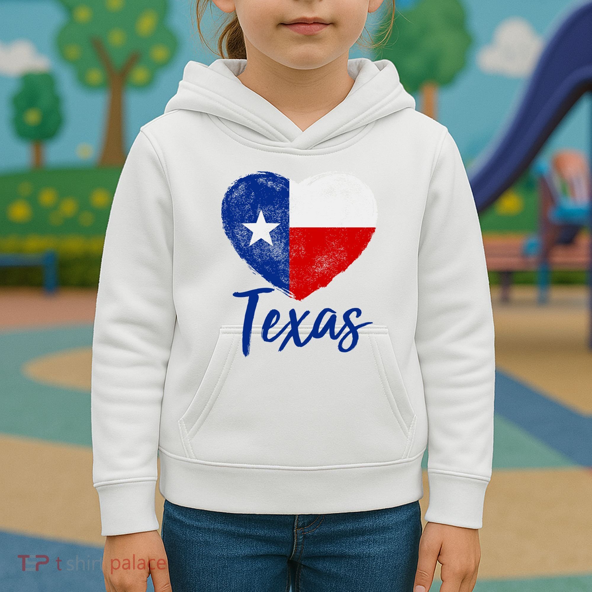 Texas Strong State Flag Heart Kids Hoodie